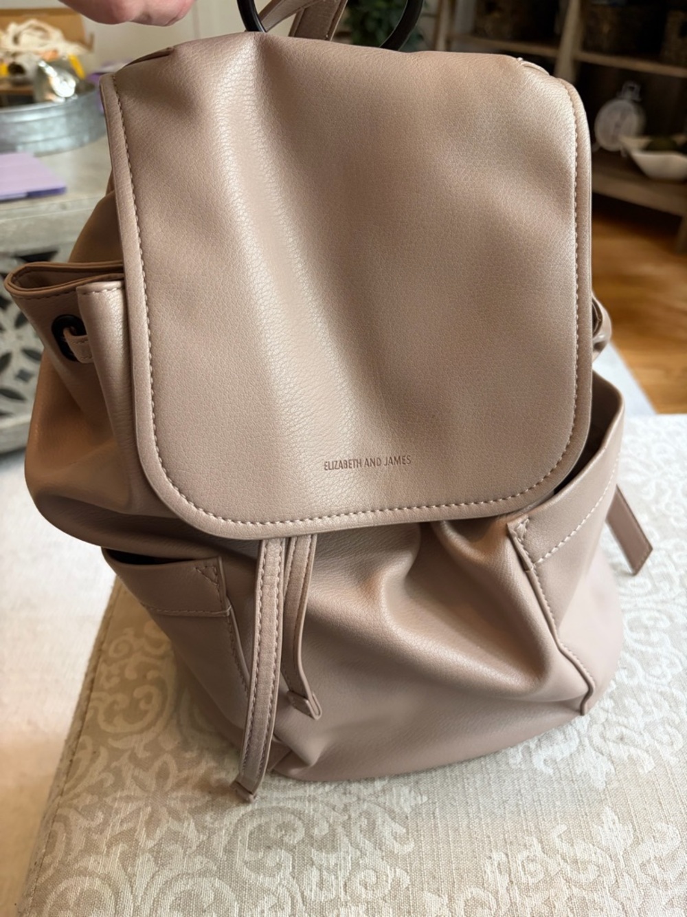 Elizabeth and James Beige Leather-like Backpack purse